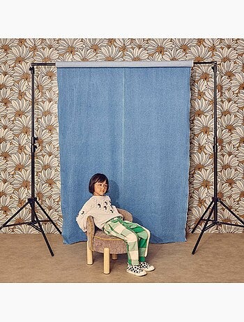 Fauteuil vintage enfant bois d'hévéa et tissu chenille Louisa