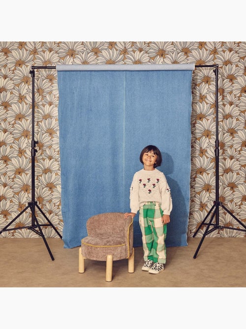 Fauteuil vintage enfant bois d'hévéa et tissu chenille Louisa - Kiabi