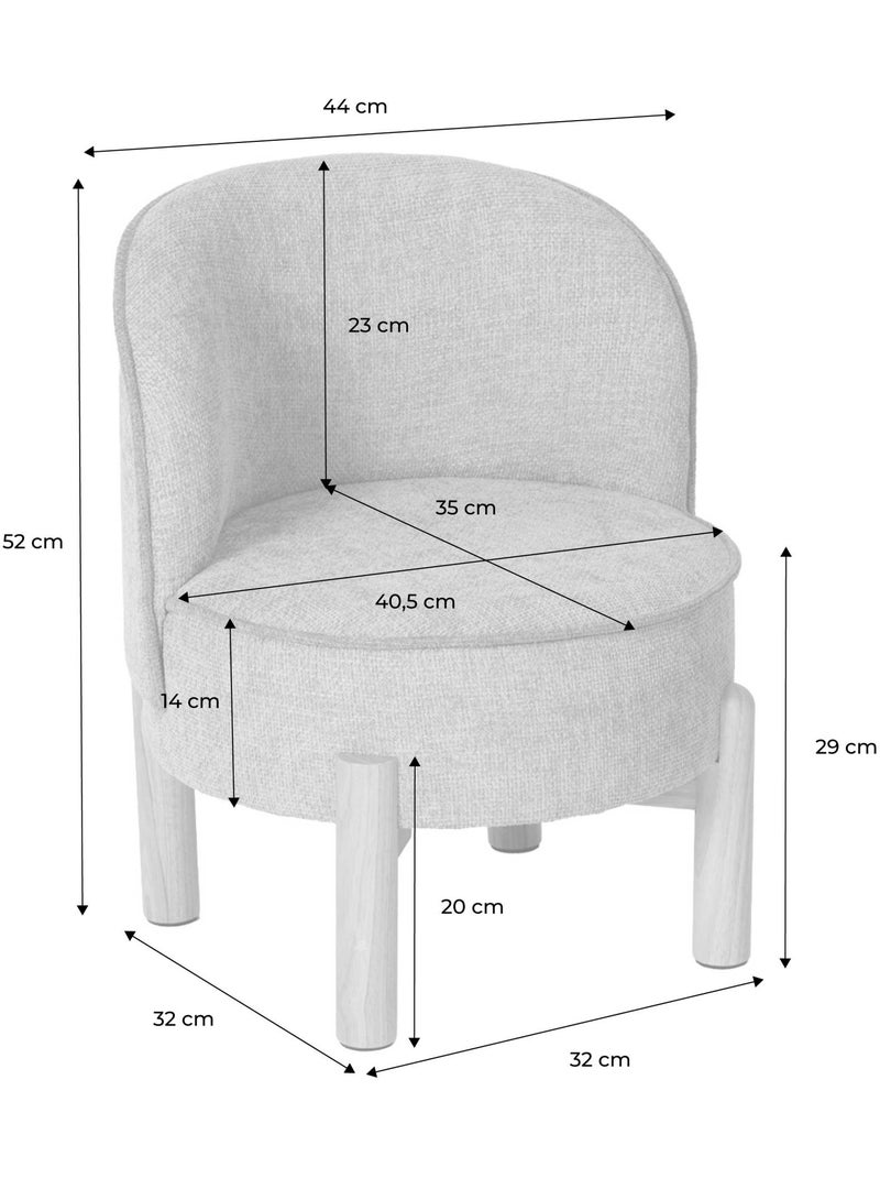 Fauteuil vintage enfant bois d'hévéa et tissu chenille Louisa Taupe - Kiabi