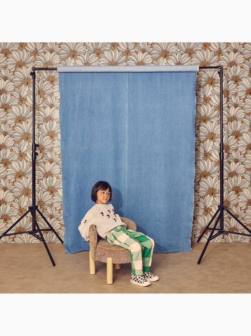 Fauteuil vintage enfant bois d'hévéa et tissu chenille Louisa Taupe - Kiabi