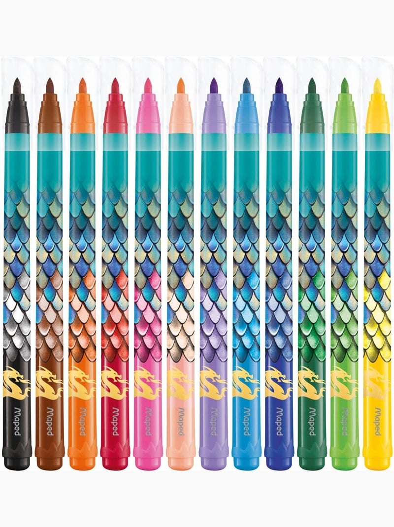 Feutre dragon 12 feutres de coloriage Multicolore - Kiabi