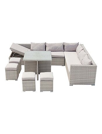 Fidji Noir/Blanc : salon de jardin encastrable en résine tressée 10 personnes