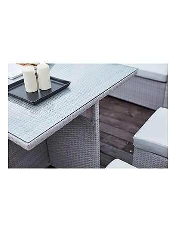 Fidji Noir/Blanc : salon de jardin encastrable en résine tressée 10 personnes