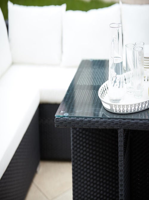 Fidji Noir/Blanc : salon de jardin encastrable en résine tressée 10 personnes - Kiabi