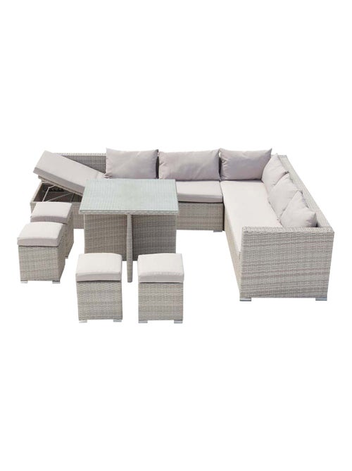 FIDJI Salon de jardin encastrable 10 places en résine gris-gris - Kiabi