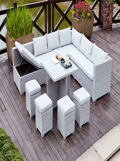 FIDJI Salon de jardin encastrable 10 places en résine gris-gris - Kiabi