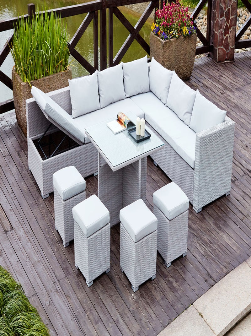 FIDJI Salon de jardin encastrable 10 places en résine gris-gris Gris Blanc - Kiabi
