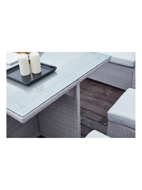 FIDJI Salon de jardin encastrable 10 places en résine gris-gris - Kiabi