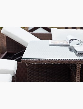 FIDJI Salon de jardin encastrable 10 places en résine noir-blanc