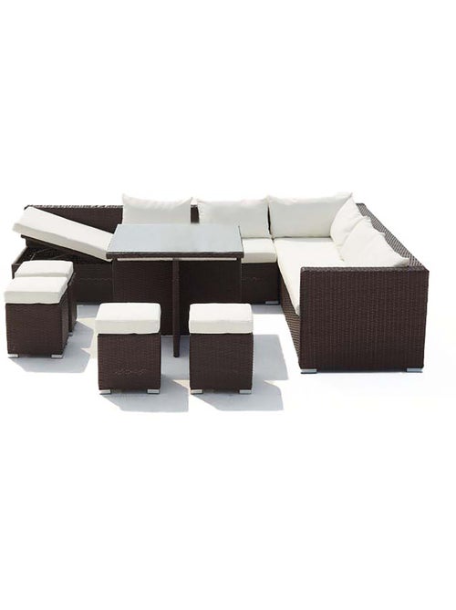 FIDJI Salon de jardin encastrable 10 places en résine marron-blanc - Kiabi