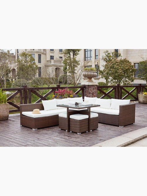 FIDJI Salon de jardin encastrable 10 places en résine marron-blanc - Kiabi