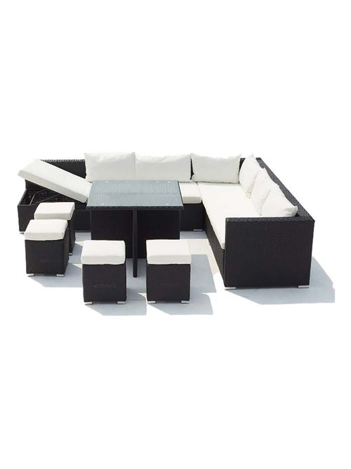FIDJI Salon de jardin encastrable 10 places en résine noir-blanc - Kiabi