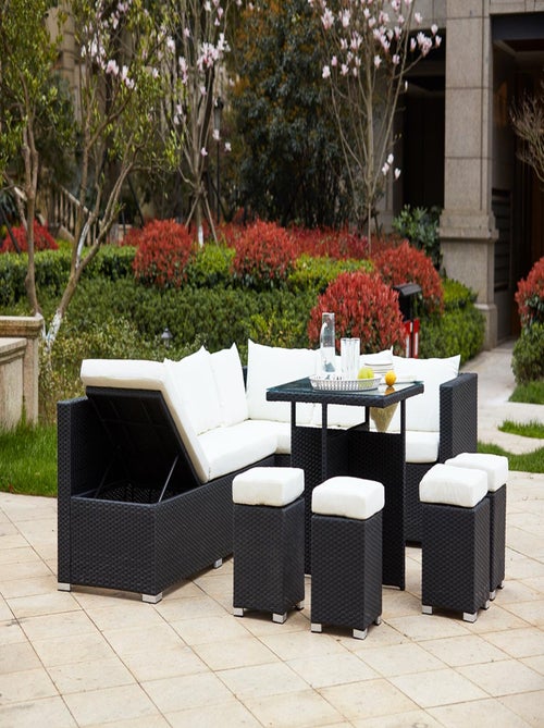 FIDJI Salon de jardin encastrable 10 places en résine noir-blanc - Kiabi