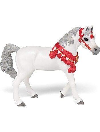 Figurine cheval arabe blanc en tenue de parade