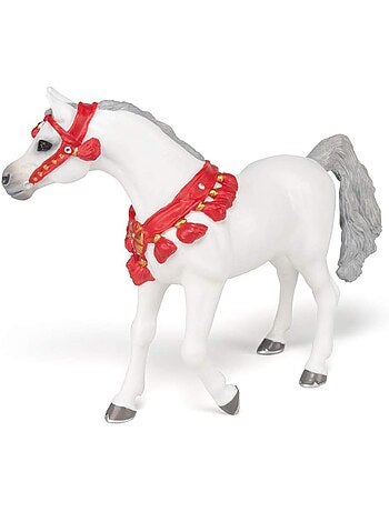 Figurine cheval arabe blanc en tenue de parade