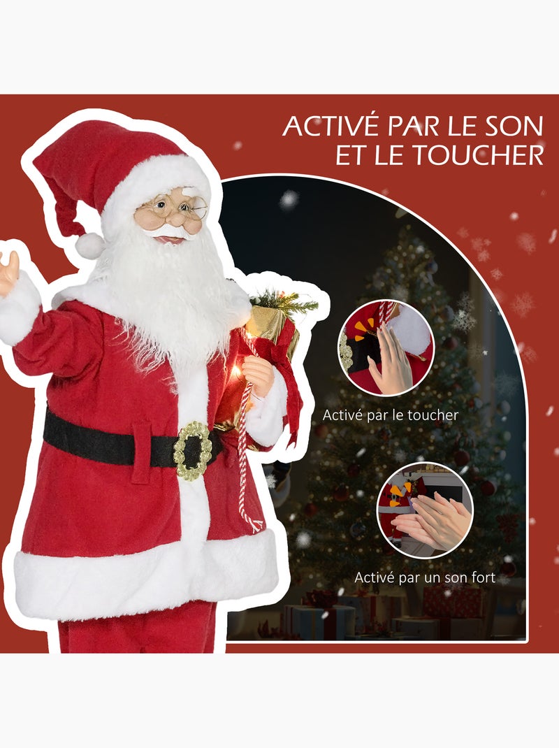 Figurine de père noël debout led h.120 cm commande vocale musique Rouge - Kiabi