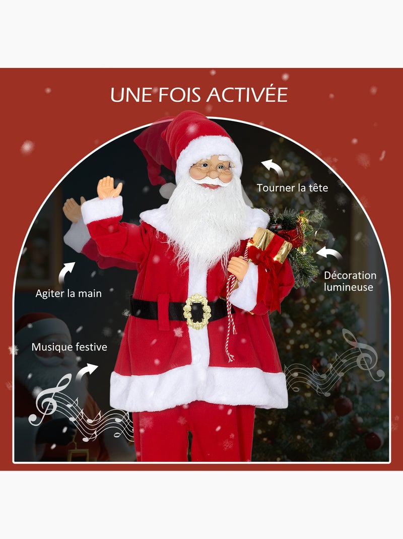 Figurine de père noël debout led h.120 cm commande vocale musique Rouge - Kiabi