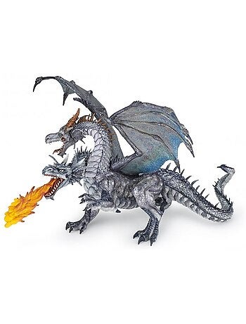 Figurine dragon deux têtes argenté