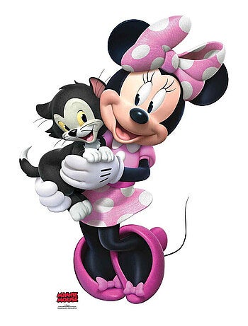 Figurine en carton Disney Minnie avec une robe rose à pois blanc et le chaton Figaro qui sourient 89