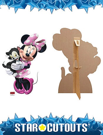 Figurine en carton Disney Minnie avec une robe rose à pois blanc et le chaton Figaro qui sourient 89