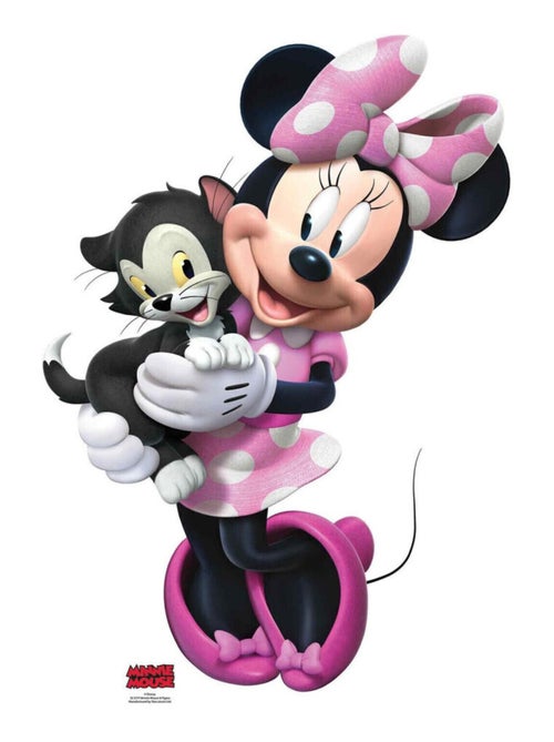 Figurine en carton Disney Minnie avec une robe rose à pois blanc et le chaton Figaro qui sourient 89 - Kiabi