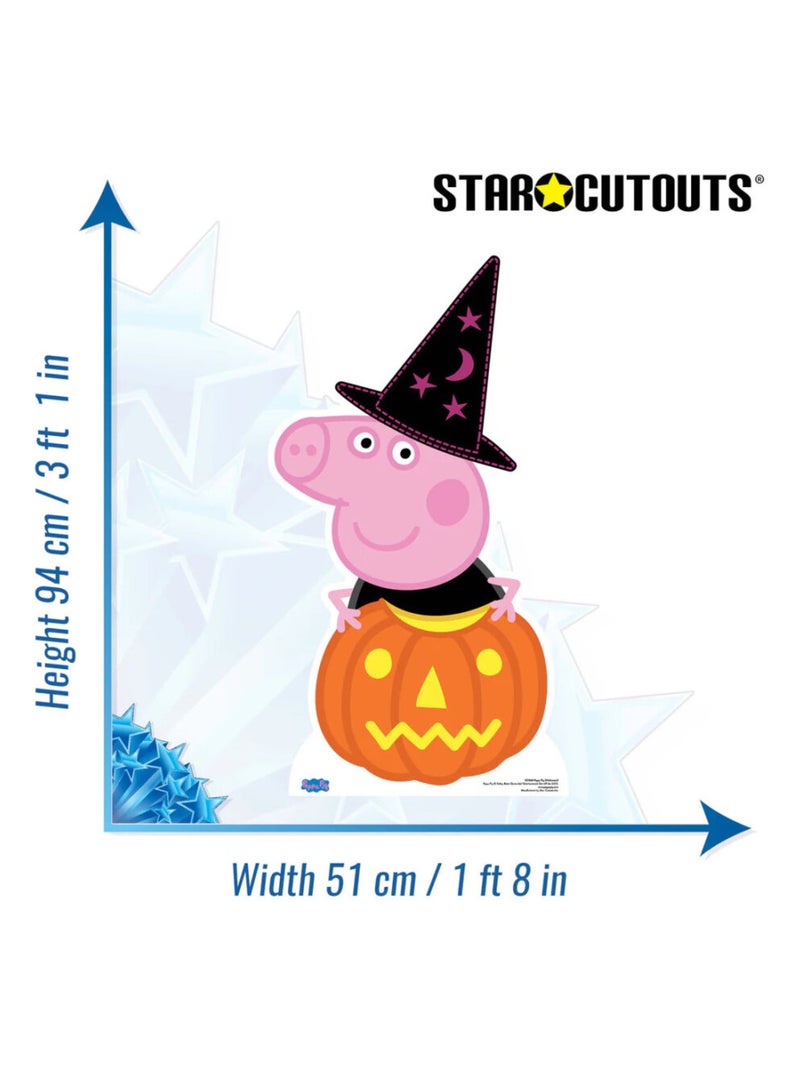 Figurine en carton Peppa Pig déguisée en sorcière au-dessus d'une citrouille Hauteur 94 cm Orange - Kiabi