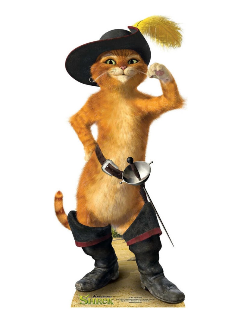 Figurine en carton Shrek Le chat Potté qui lisse sa moustache - Haut 91 cm Orange - Kiabi