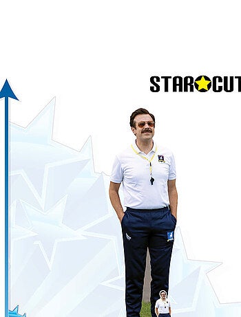 Figurine en carton Ted Lasso Jason Sudeikis Entraîneur en survêtement bleu et polo blanc - Haut 184