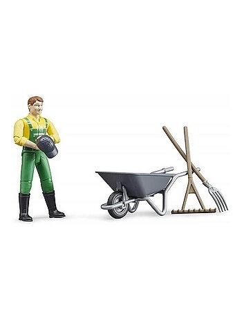 Figurine fermier avec brouette et accessoires