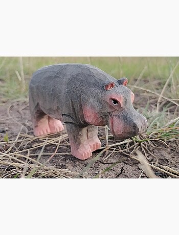 Figurine hippopotame en bois