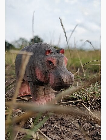 Figurine hippopotame en bois