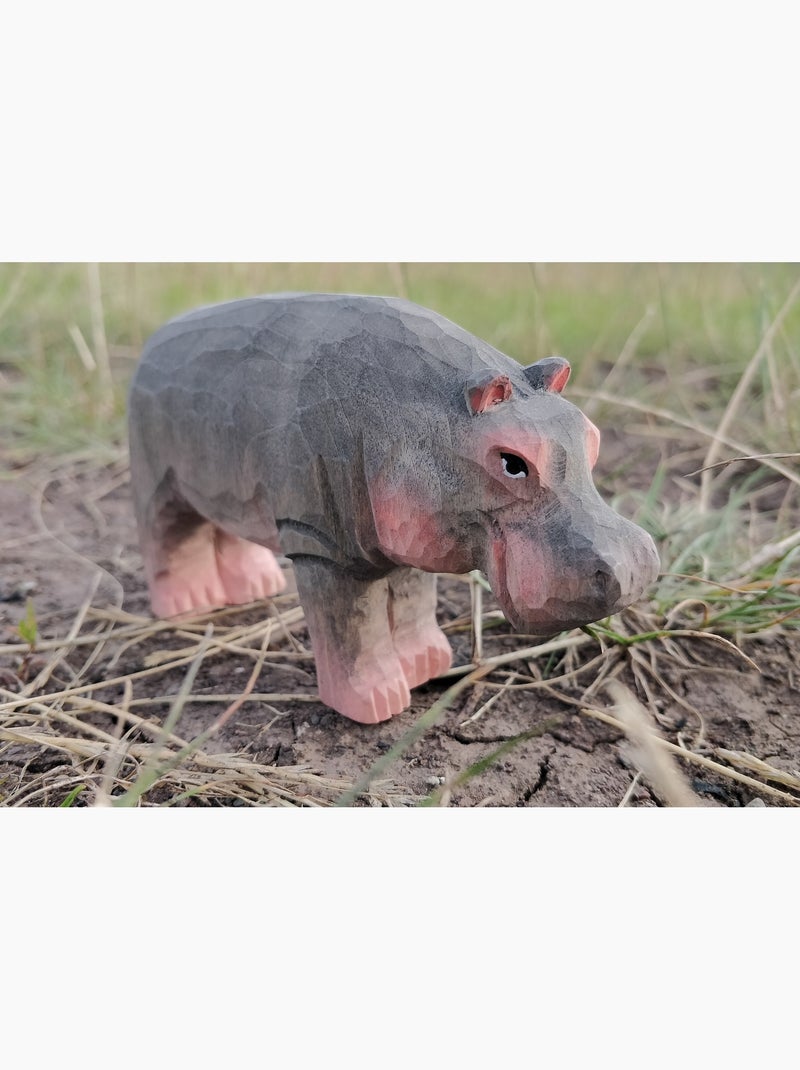 Figurine hippopotame en bois Gris - Kiabi