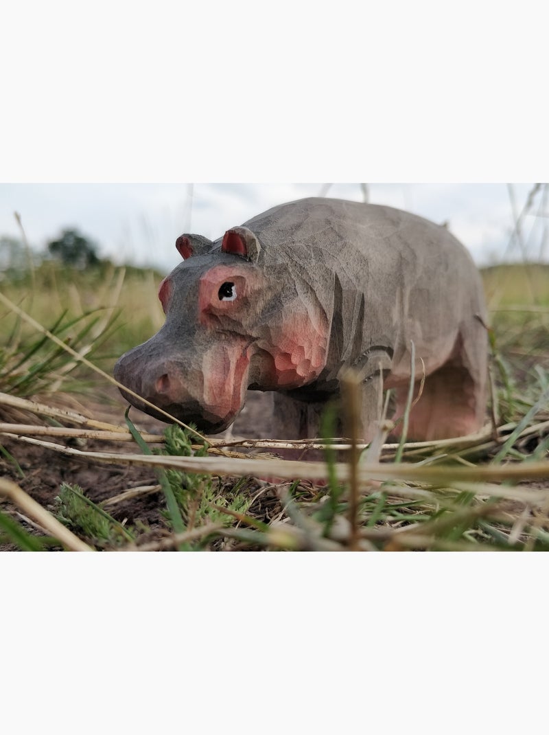 Figurine hippopotame en bois Gris - Kiabi