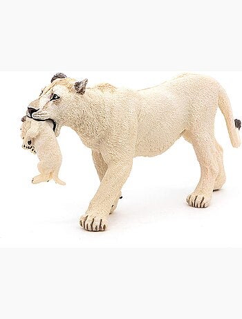 Figurine Lionne blanche avec son bébé lionceau