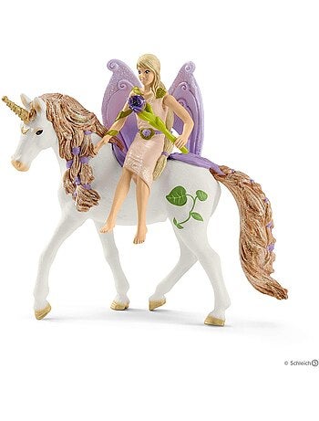 Figurine: Maison-fleur pailletée avec licornes, lac et écurie