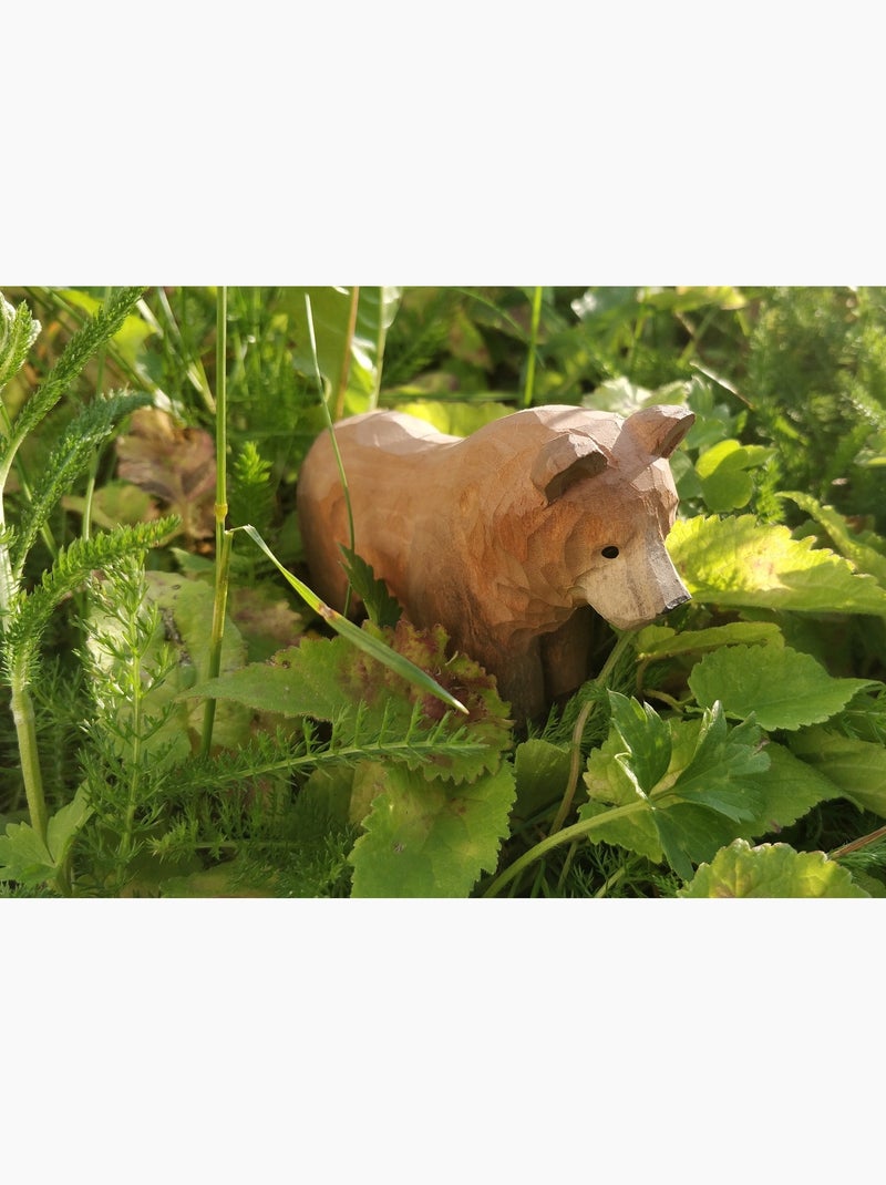 Figurine ours brun en bois Marron - Kiabi