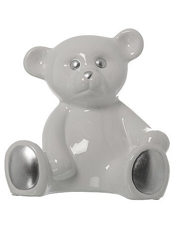 Figurine ourson blanc et argent en céramique 22 cm