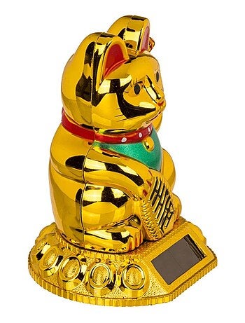 Figurine solaire chat porte bonheur or
