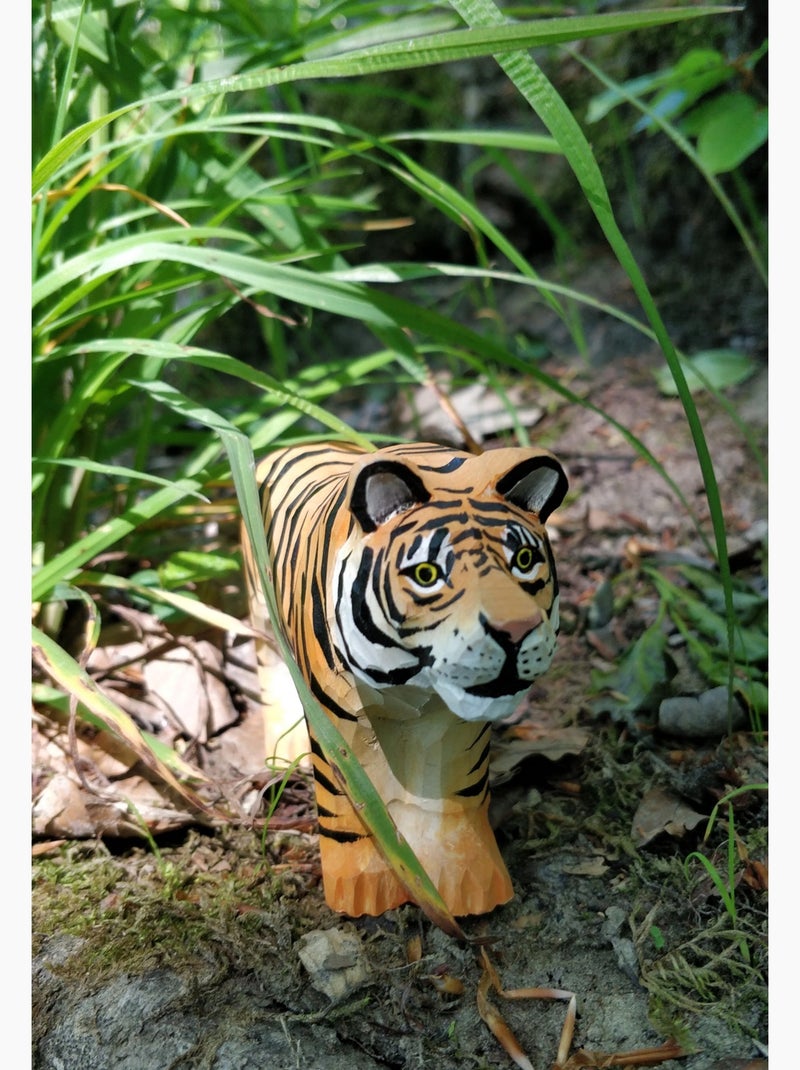 Figurine tigre en bois Orange - Kiabi