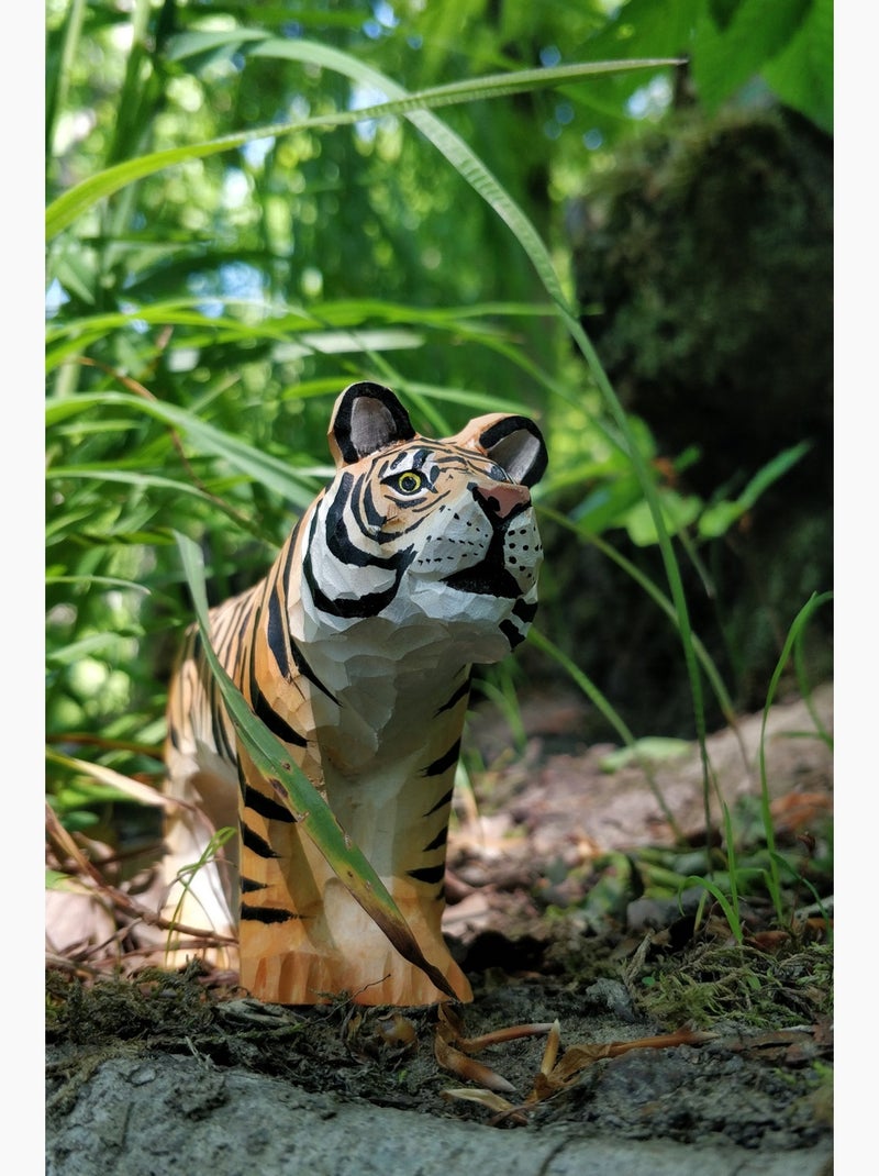 Figurine tigre en bois Orange - Kiabi