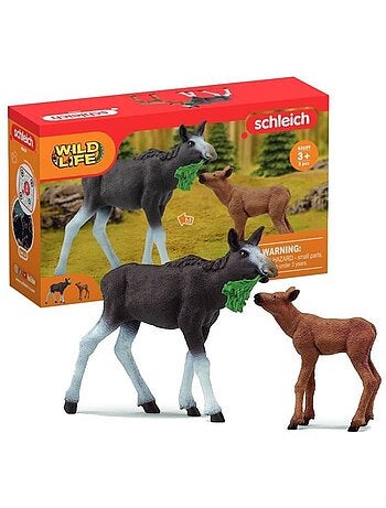 Figurines élan femelle avec veau, animaux sauvages, schleich 42629 wild life, pour enfant dès 3 ans