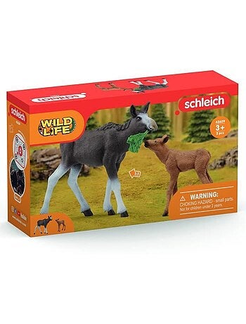 Figurines élan femelle avec veau, animaux sauvages, schleich 42629 wild life, pour enfant dès 3 ans