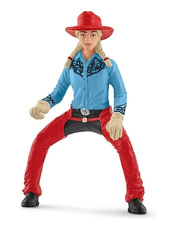 Figurines Farm World : Cowgirl et Tonneaux de Racing