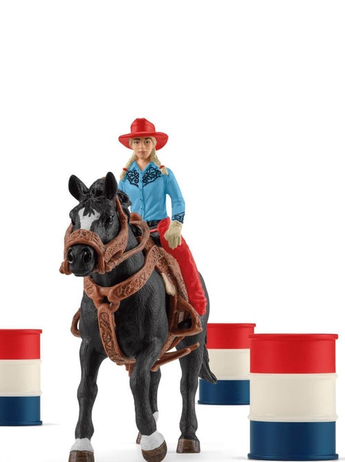 Figurines Farm World : Cowgirl et Tonneaux de Racing - Kiabi