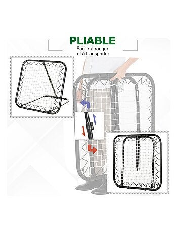 Filet de rebond de football pliable inclinable PE métal époxy noir