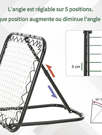 Filet de rebond de football pliable inclinable PE métal époxy noir