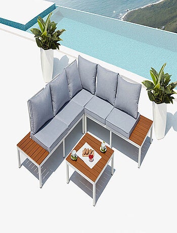 FIRA Salon de jardin bas 5 places en aluminium gris foncé