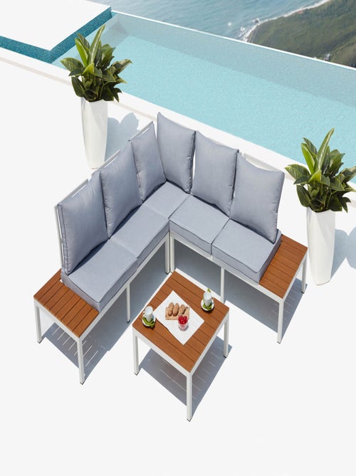 FIRA Salon de jardin bas 5 places en aluminium gris et blanc - Kiabi