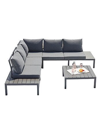 FIRA Salon de jardin bas 5 places en aluminium gris foncé