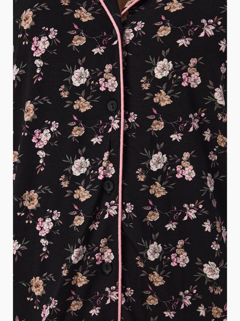 Floral dream ensemble de pyjama chemise et pantalon à manches longues penti Noir Blanc - Kiabi